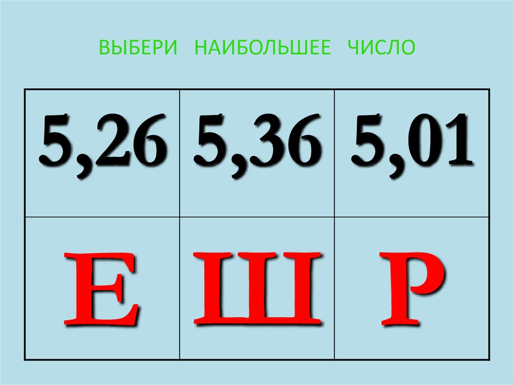 Подбери больше. Выберите наибольшее число.