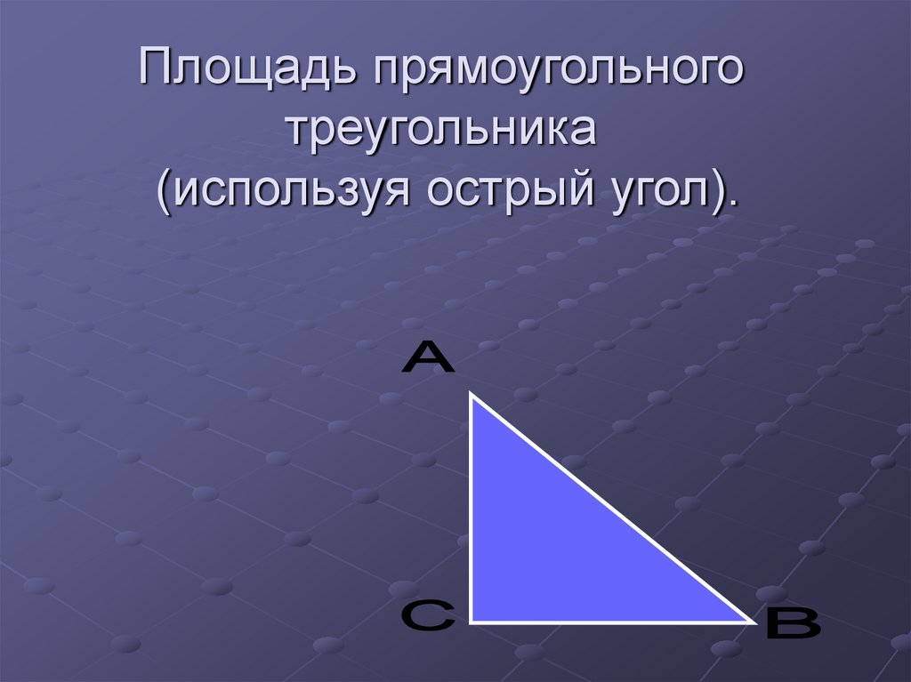 Площадь прямоугольного треугольника (используя острый угол).