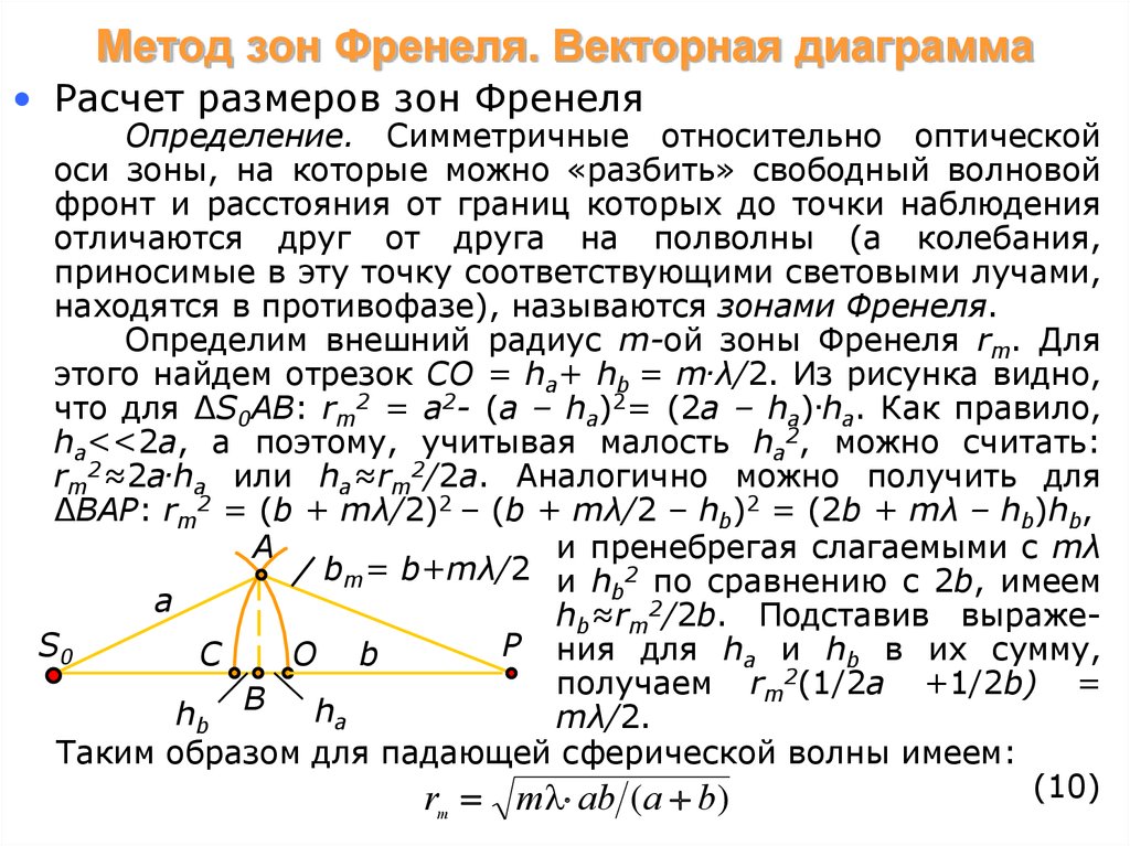 Метод зон френеля позволяет оценить амплитуду колебаний в любой точке дифракционной картины