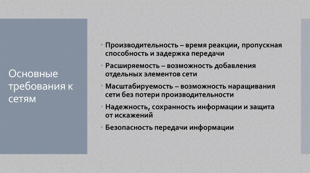Основные требования к сетям