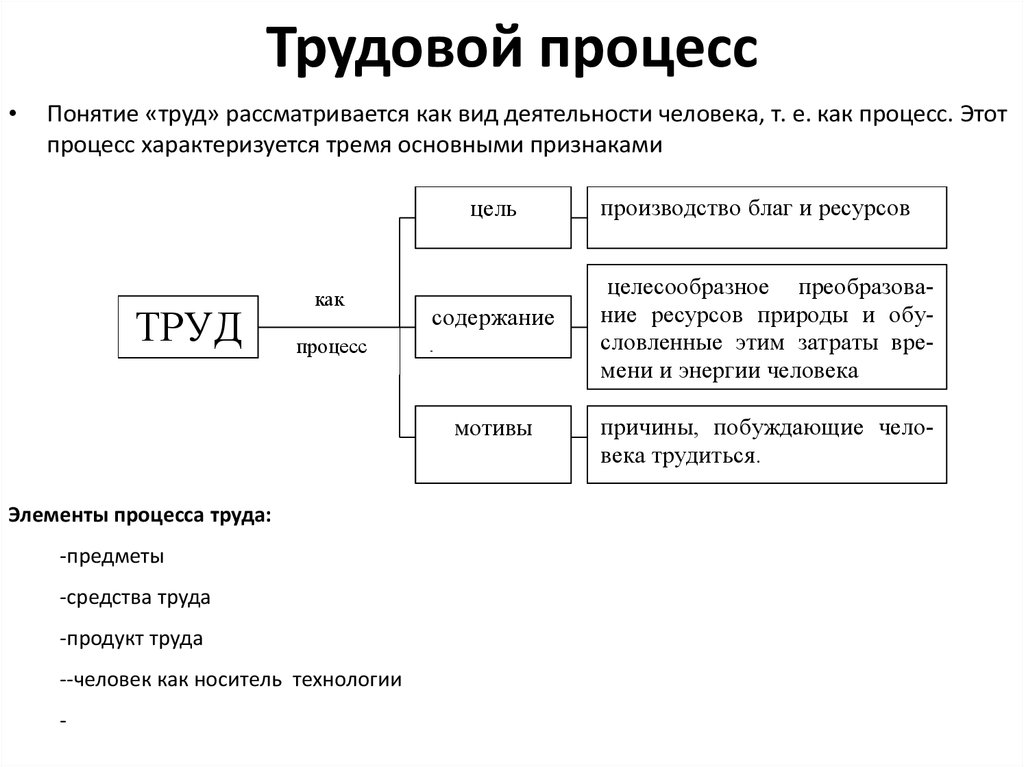 Процесс трудовой деятельности человека. Трудовой процесс. Организация трудового процесса. Элементы трудового процесса. Структура трудового процесса.