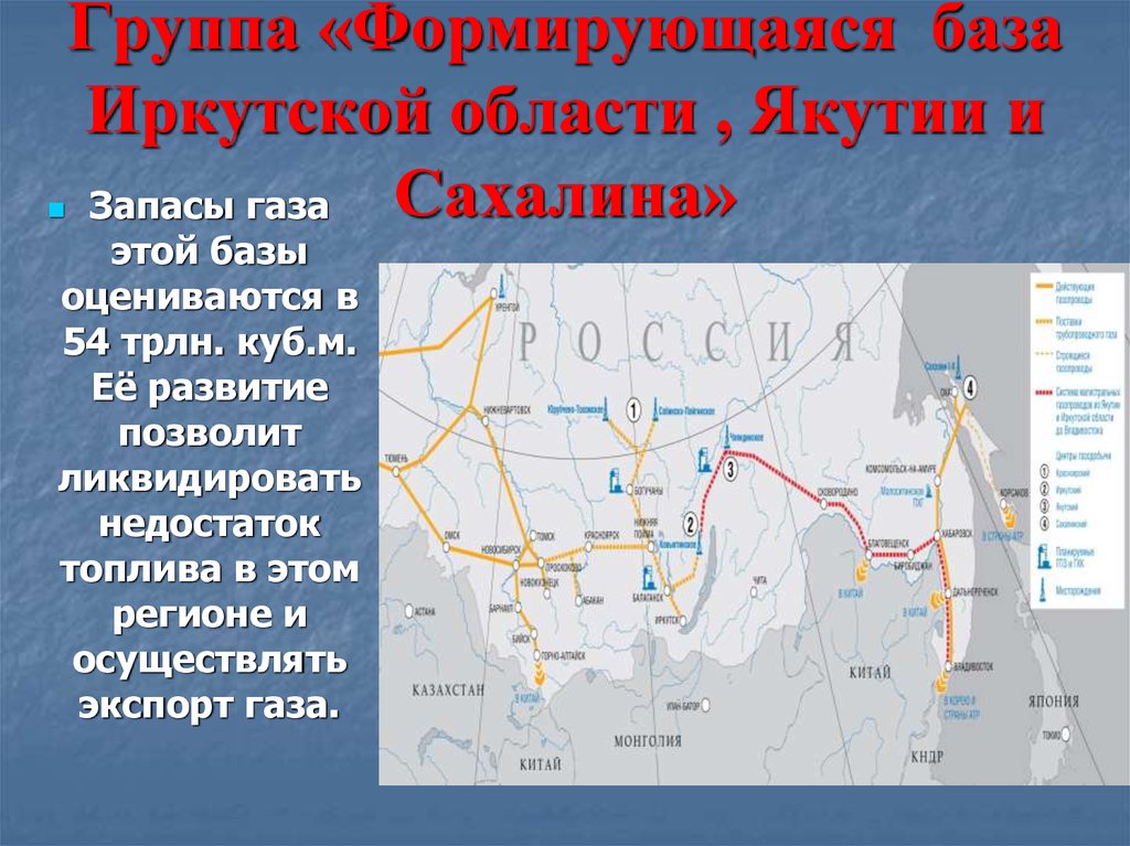 Группа «Формирующаяся база Иркутской области , Якутии и Сахалина»