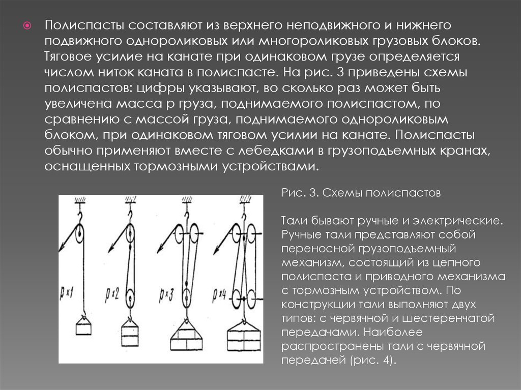 При оснастке полиспастов должны соблюдаться следующие требования