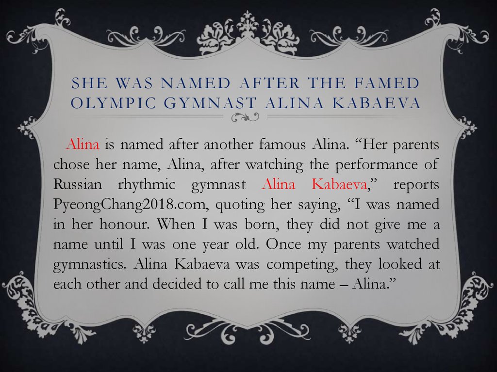 She Was Named After the Famed Olympic Gymnast Alina Kabaeva