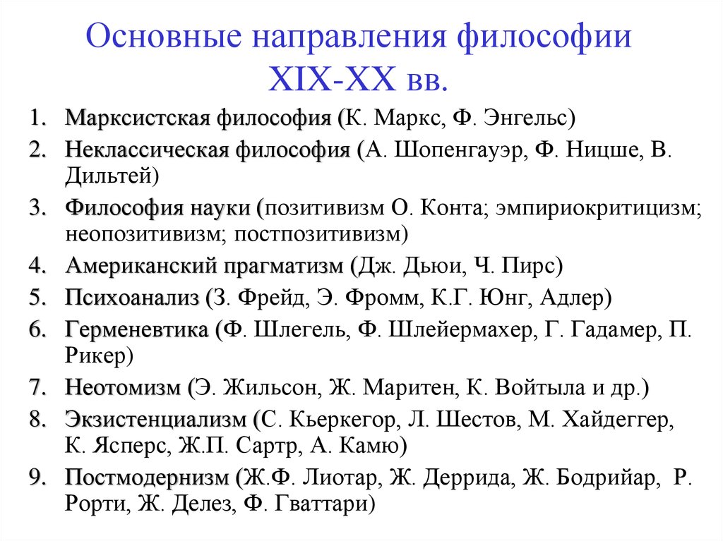 Направления русской философии. Основные направления философии 20 века кратко. Основные направления философии 20 века философия бессознательного. Основные направления современной философии и их представителей. Основные направления классической философии 19 века.