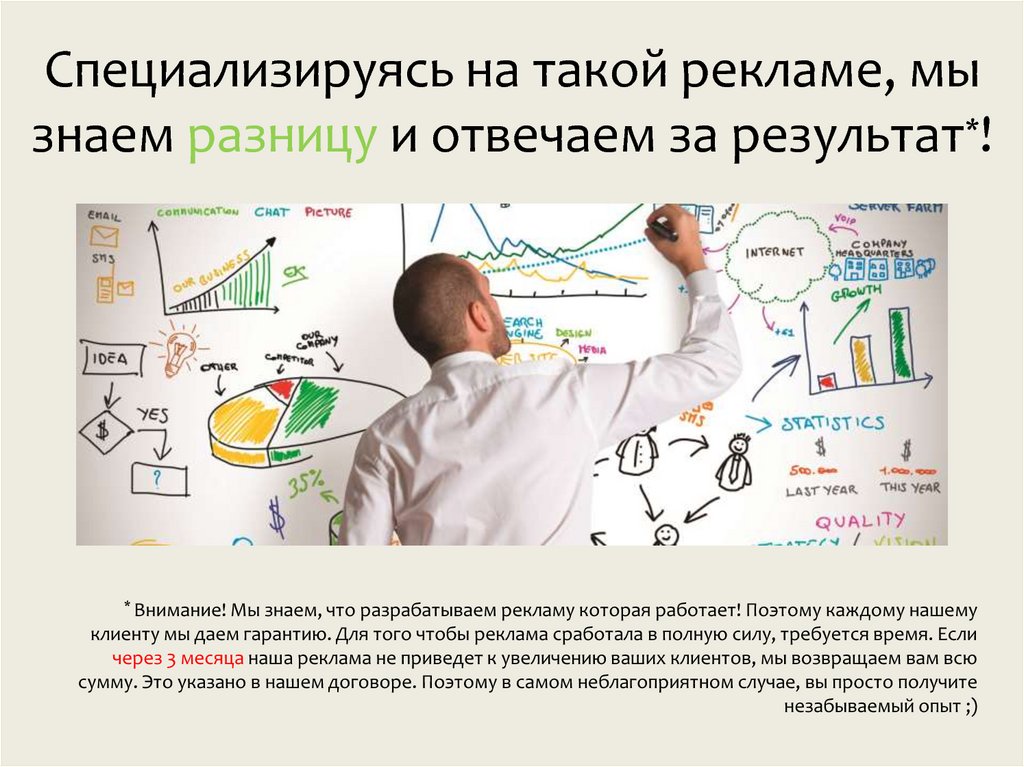 Специализируясь на такой рекламе, мы знаем разницу и отвечаем за результат*!