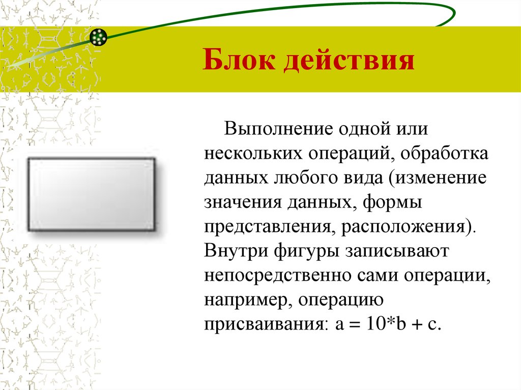 Блок действия. Изменение значения, формы представления или расположения данных. Мех действия б блок.