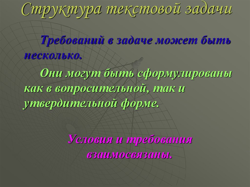 Текстовая задача презентация. Структура текстовой задачи. Структура текстовых задач. Состав текстовой задачи. Структура текстовой задачи условие и требование.