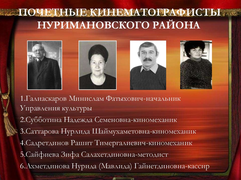 Почетные кинематографисты Нуримановского района