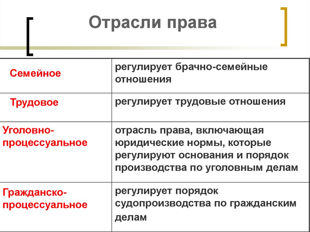 Процессуальные отрасли права план