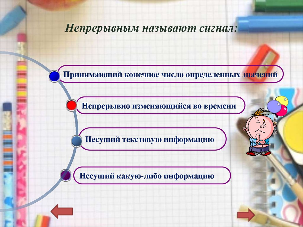 Непрерывным называют сигнал ответы информатика 7 класс