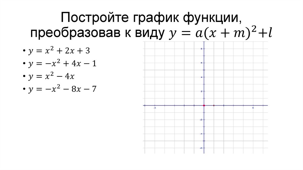 Постройте график функции, преобразовав к виду y=a〖(x+m)〗^2+l