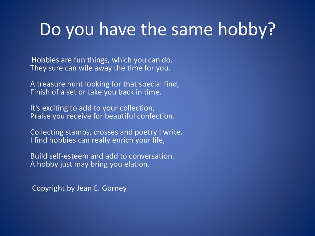 Do You Have The Same Hobby Online Presentation