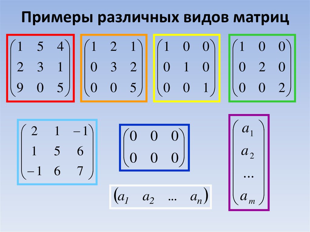 Примеры различных видов матриц
