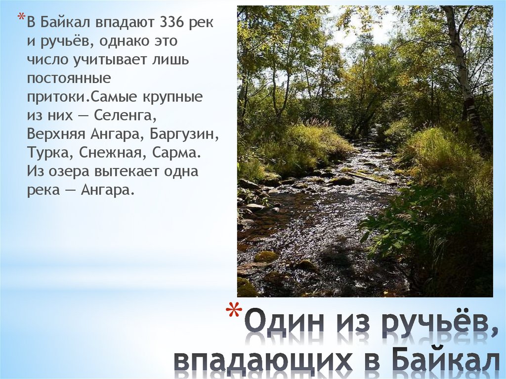 Сколько озер впадает в байкал. Реки впадающие в Байкал.