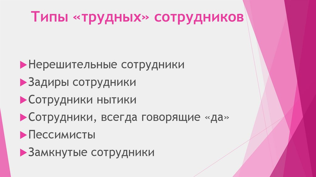 Работа с трудными сотрудниками. Типы трудных сотрудников. Типы сложных сотрудников. Типы сотрудников презентация. Сложный сотрудник.