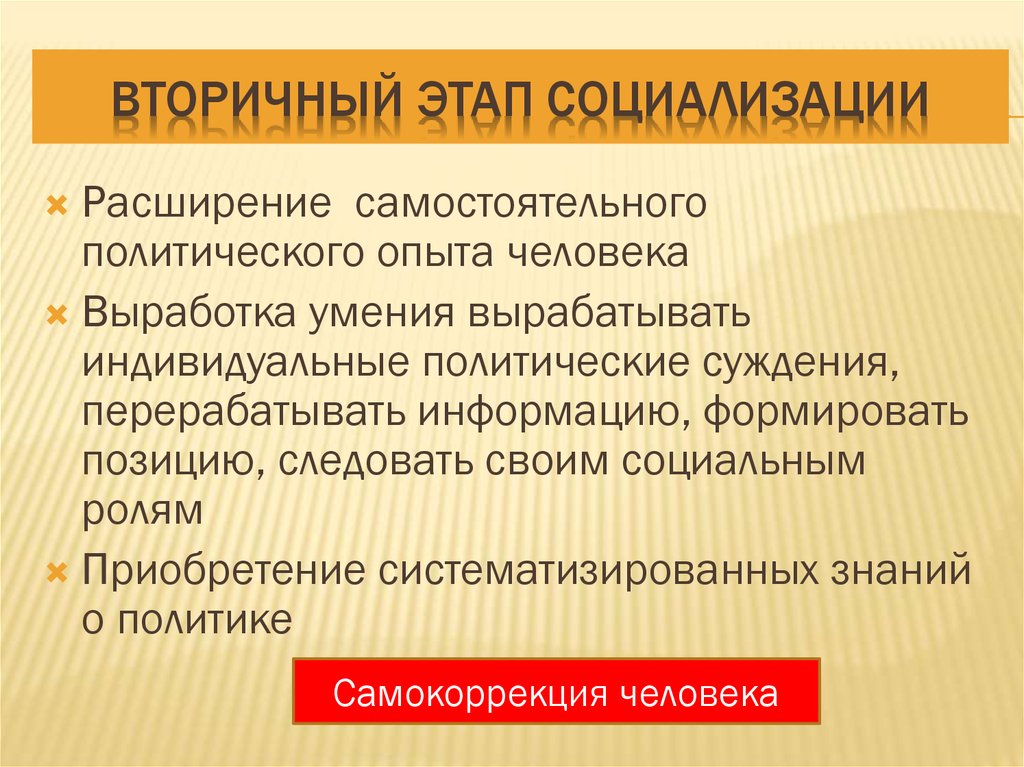 Этапы вторичной социализации