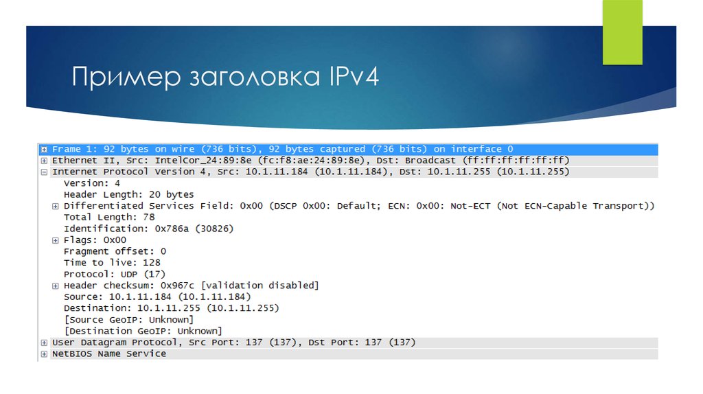 Пример заголовка IPv4
