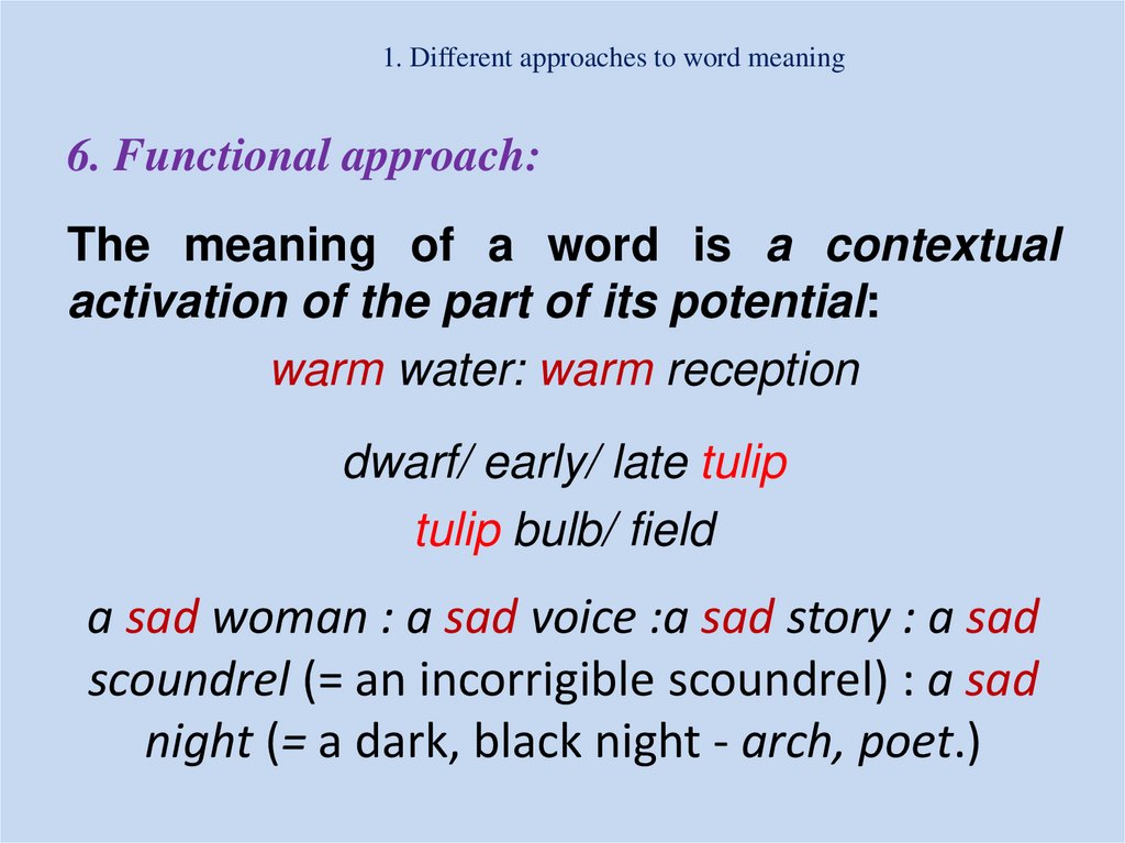 1. Different approaches to word meaning