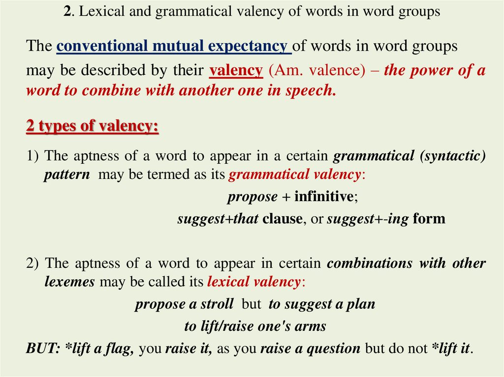 2. Lexical and grammatical valency of words in word groups