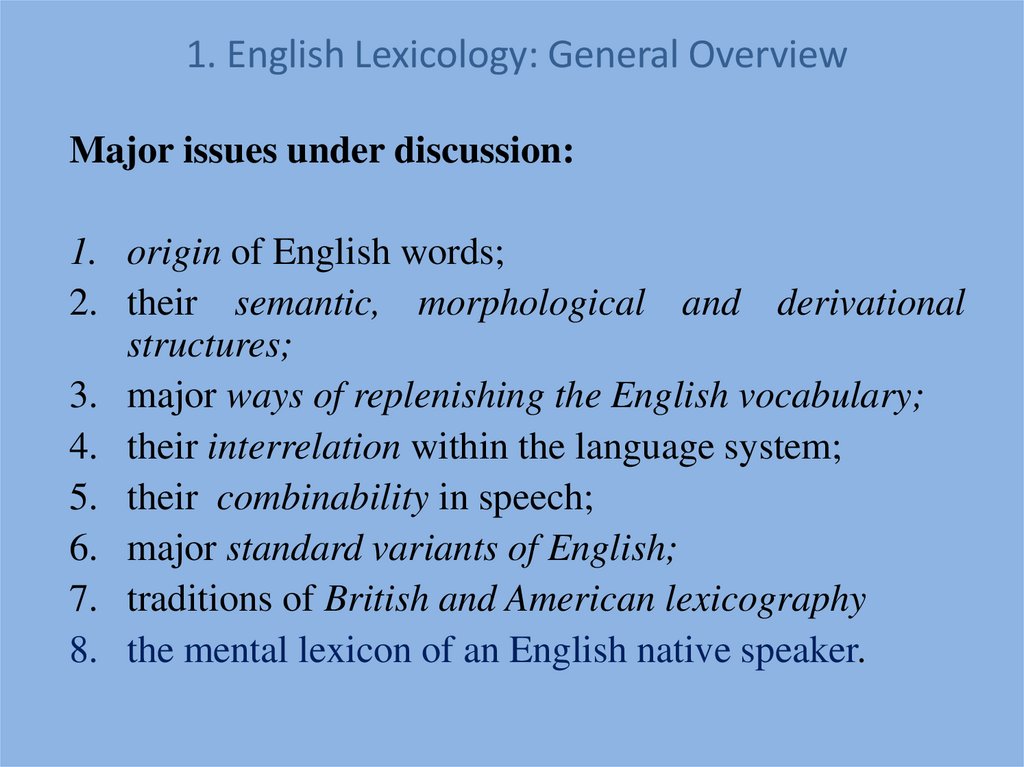 1. English Lexicology: General Overview