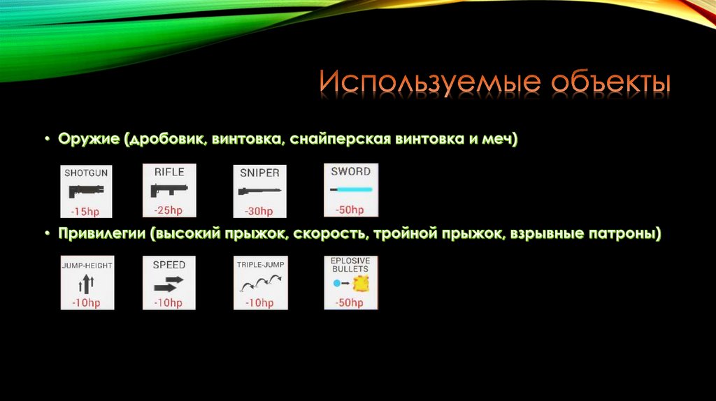 Используемые объекты