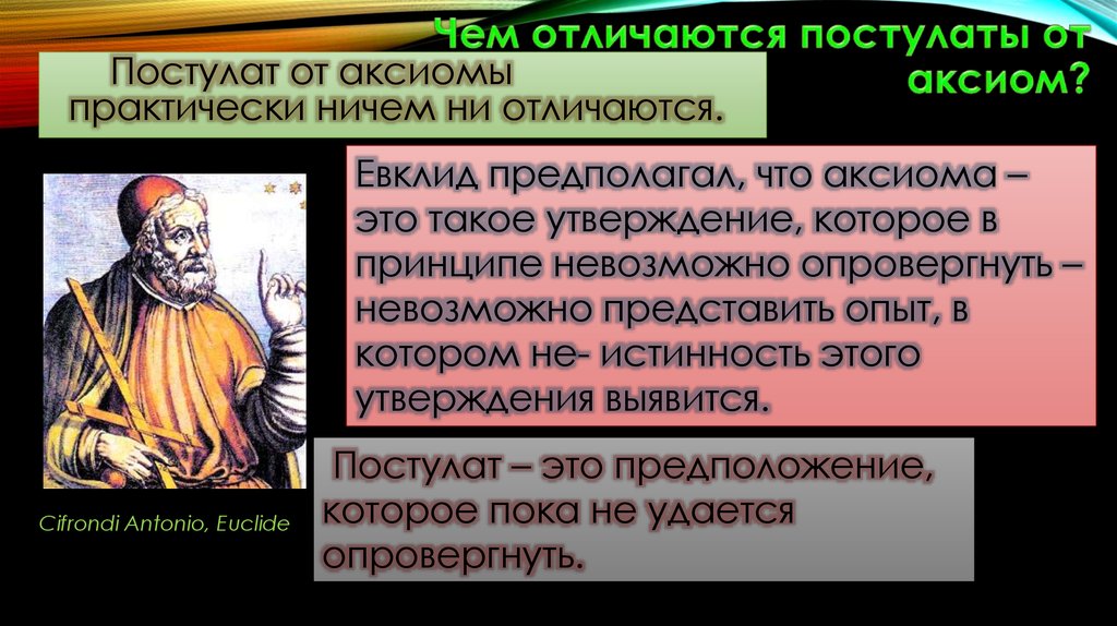 Аксиома что это простыми словами. Постулат. Постулат и Аксиома. Чем отличается постулат от Аксиомы. Что такое постулаты определение.