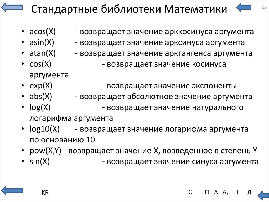 Библиотека стандартных программ. Математическая библиотека в си.