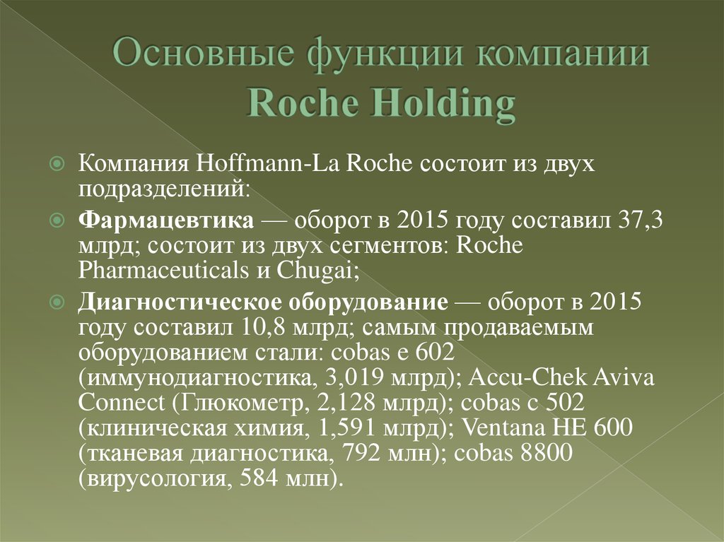 Основные функции компании Roche Holding