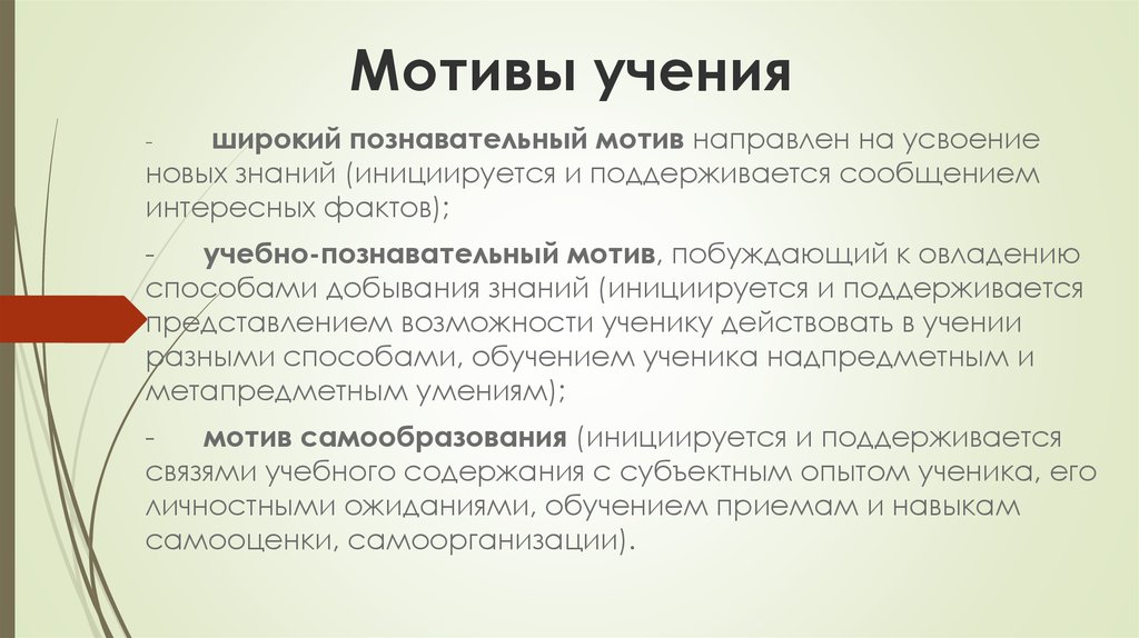 Уровни мотивации учения. Мотивы учения. Узколистный мотивом учения относится.