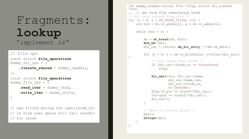 Fragments: lookup “implement ls”