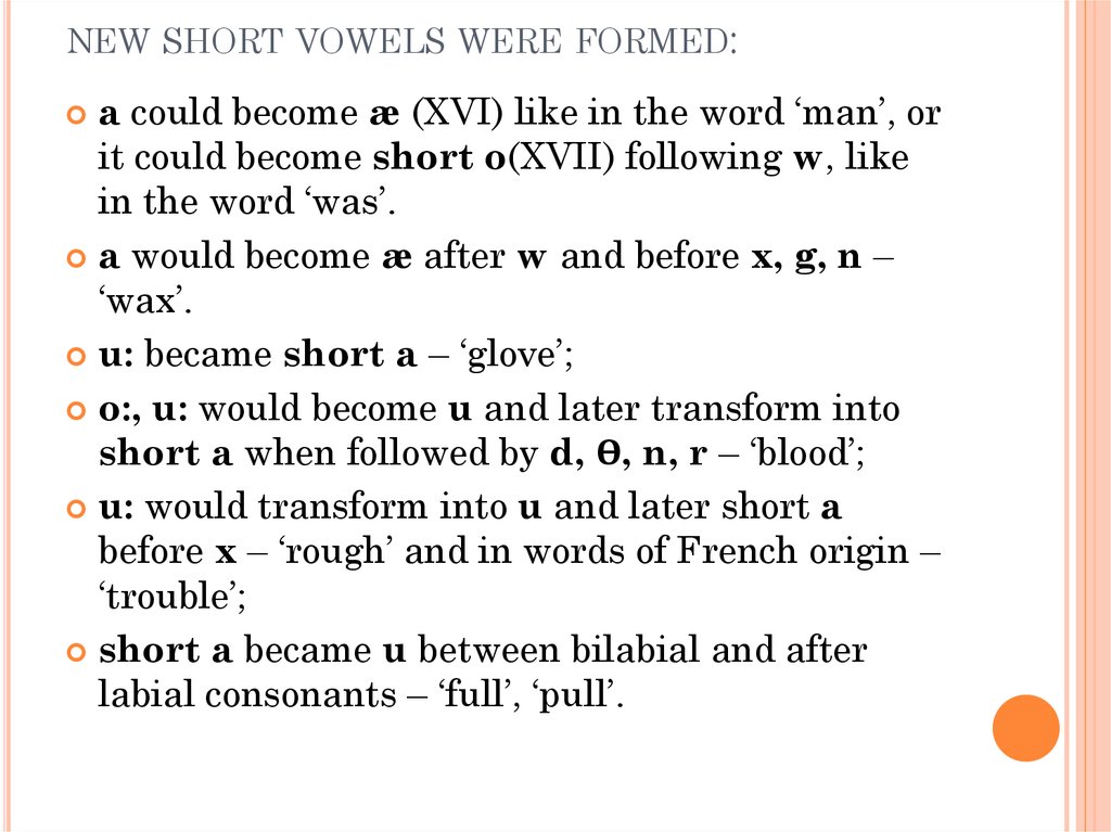 new short vowels were formed: