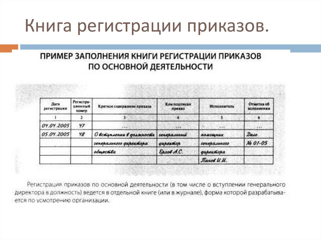 Образец заполнения приказов