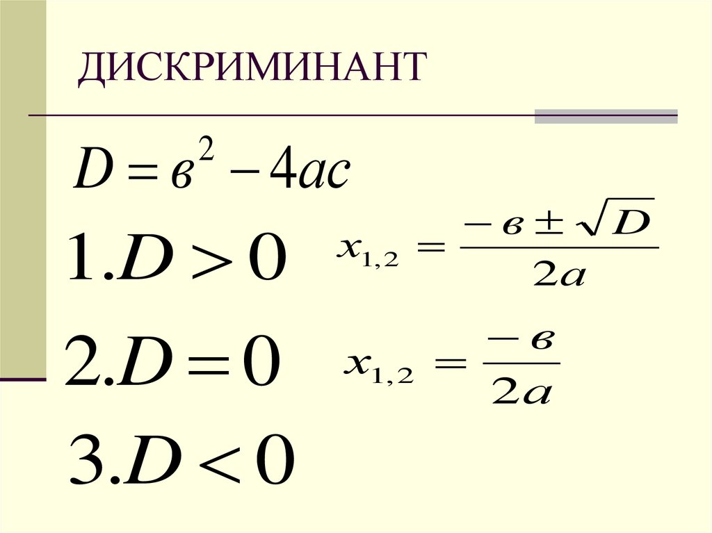 Дискриминант равен х. 1 Корень дискриминанта формула.