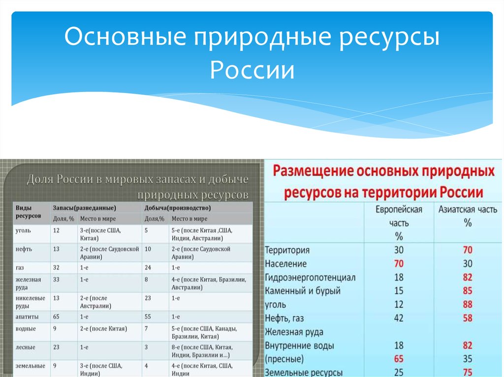 Запасы природных ресурсов России таблица. Главные преимущества в обеспеченности россии природными ресурсами