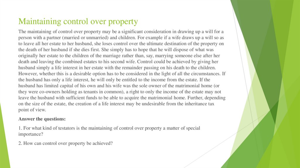 Maintaining control over property