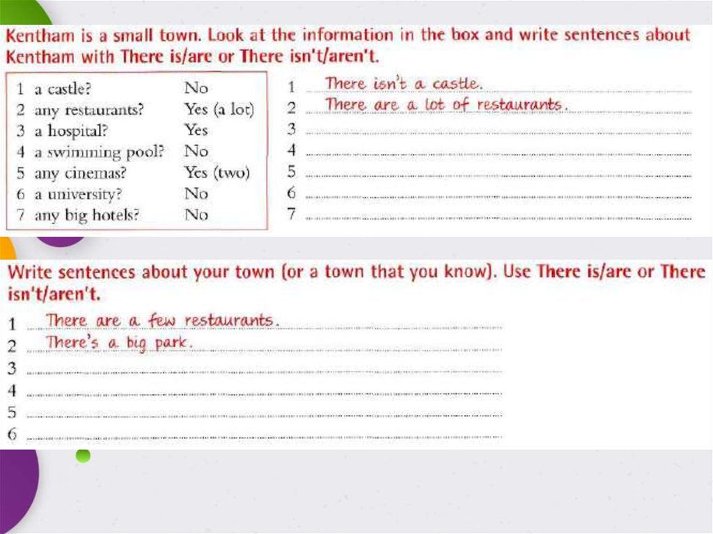 Look and write sentences