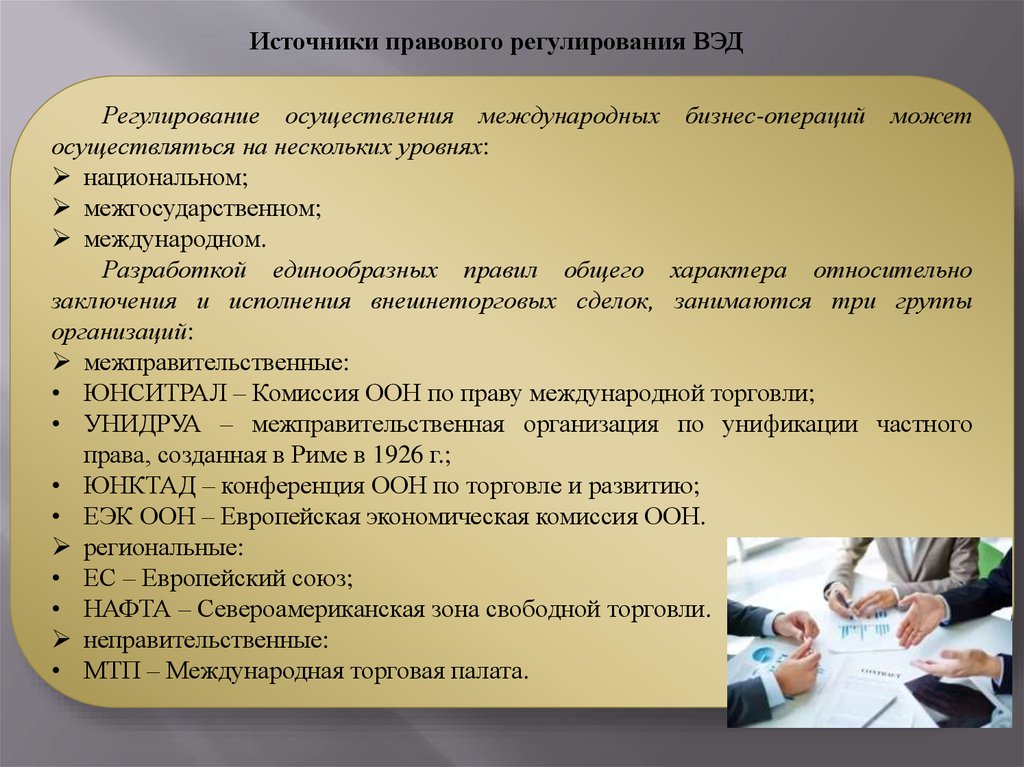 Правовое регулирование осуществляется. Источники правового регулирования внешнеэкономической деятельности. Источники правового регулирования внешнеторговых сделок. Правовое регулирование ВЭД. Правовое регулирование внешней экономической деятельности.