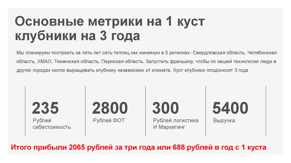 Основные метрики на 1 куст клубники на 3 года