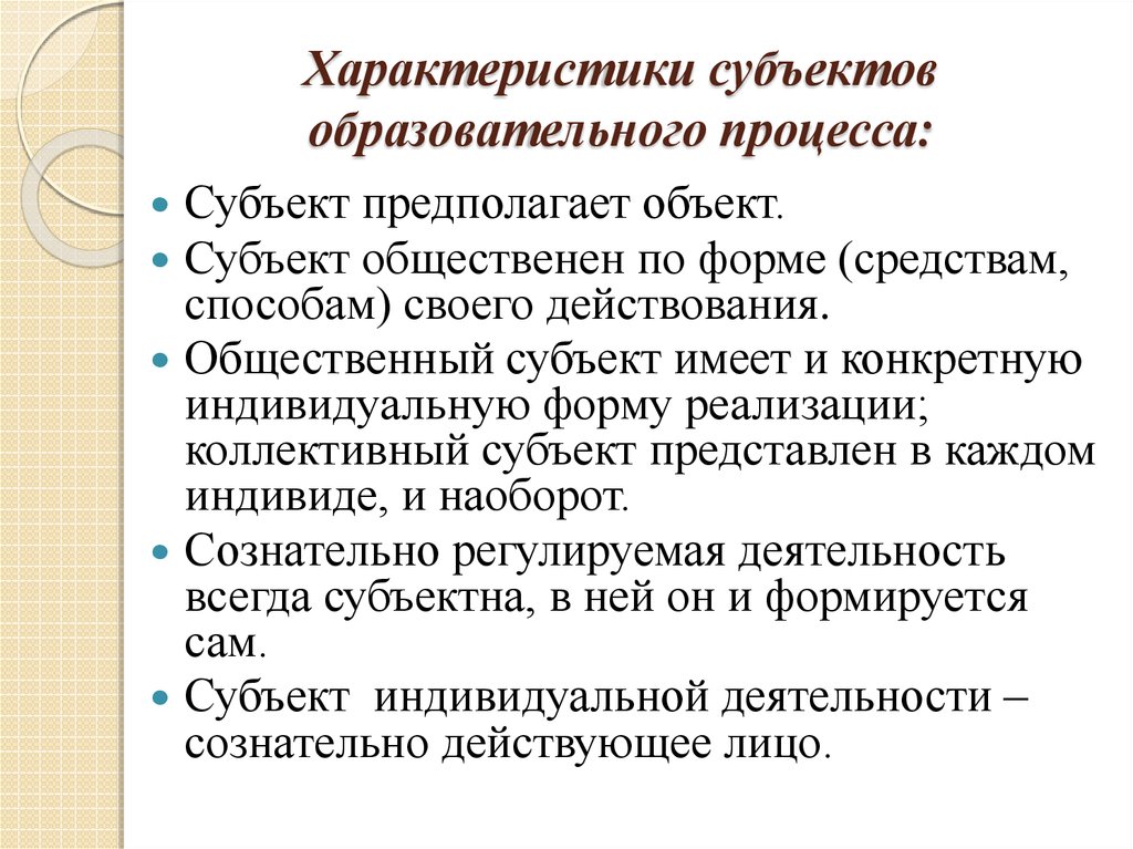 Субъекты образовательного процесса