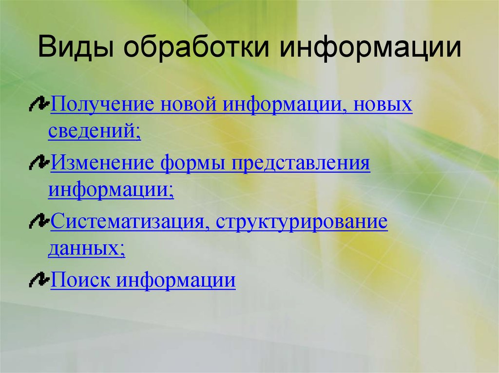 Виды обработки информации. Перечислите виды обработки информации. Опишите виды обработки информации. Виды переработки информации.