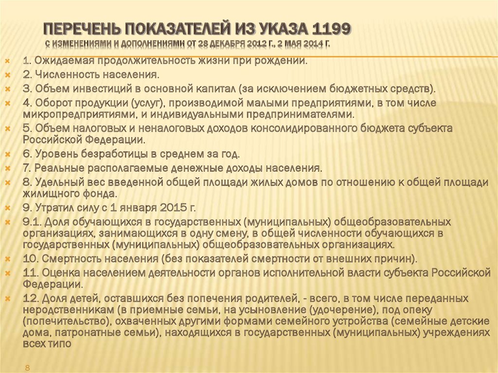 Список показателей. Перечень индикаторов качества жизни. Перечень показателей госбазы России по организациям.