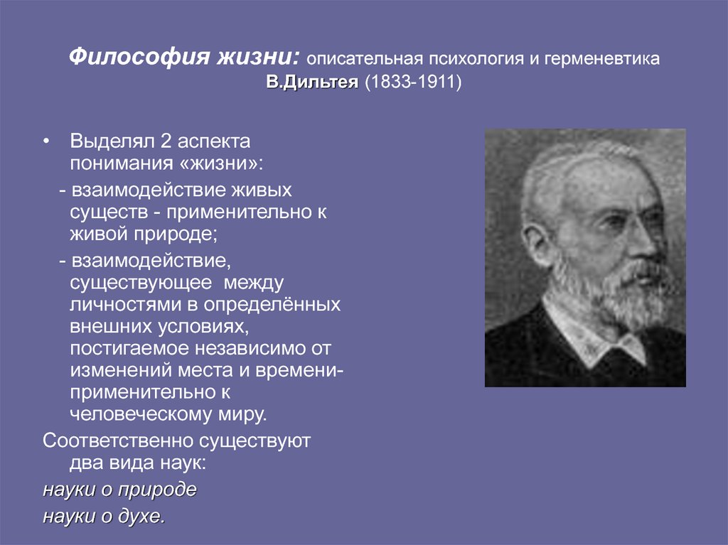 Философия жизни: описательная психология и герменевтика В.Дильтея (1833-1911)