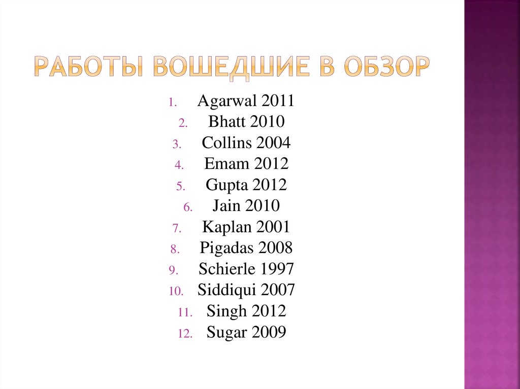 Работы вошедшие в обзор