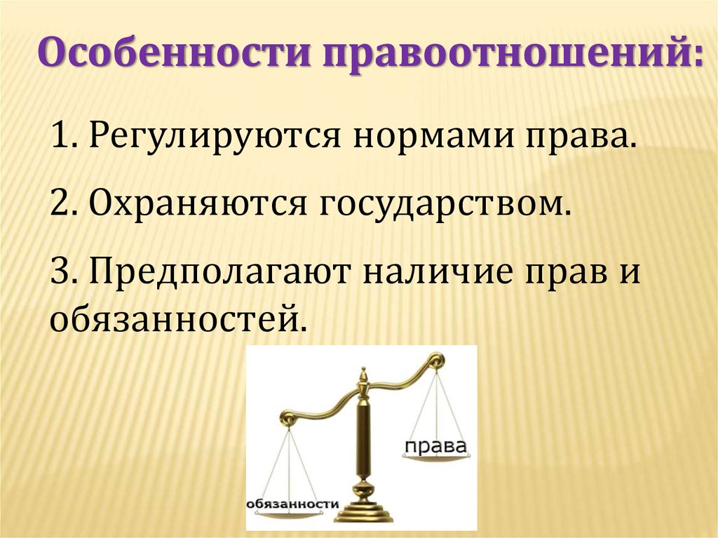 Правоотношения класс. Особенности правоотношений.