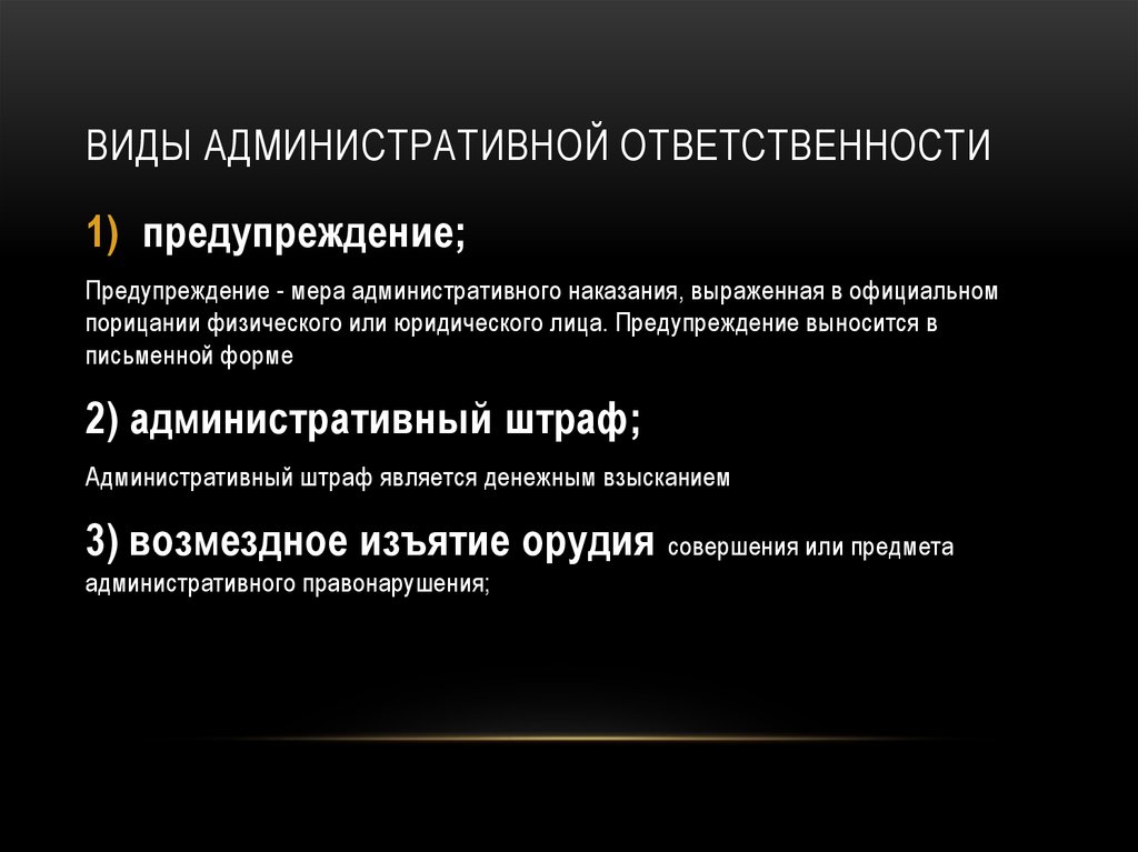 Виды административной ответственности