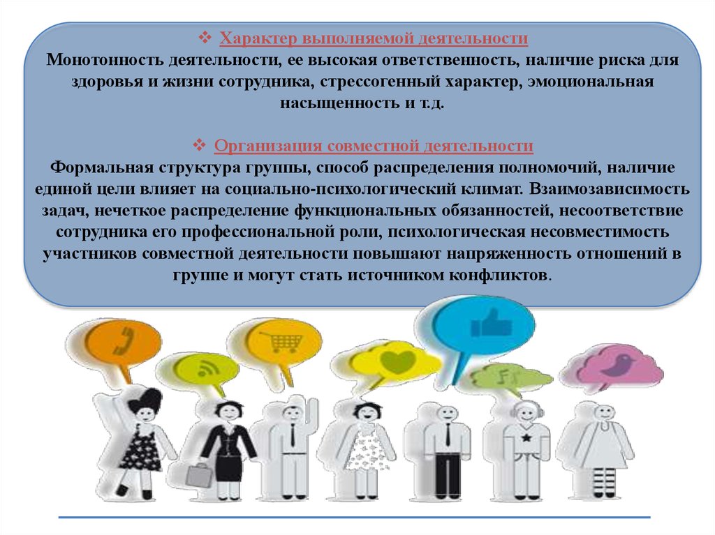 Наличие ответить. Характер выполняемой деятельности. Высокая ответственность. Характер выполнения услуг. Организация совместно выполняемой деятельности.