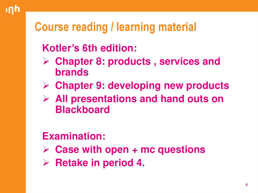 Course reading / learning material
