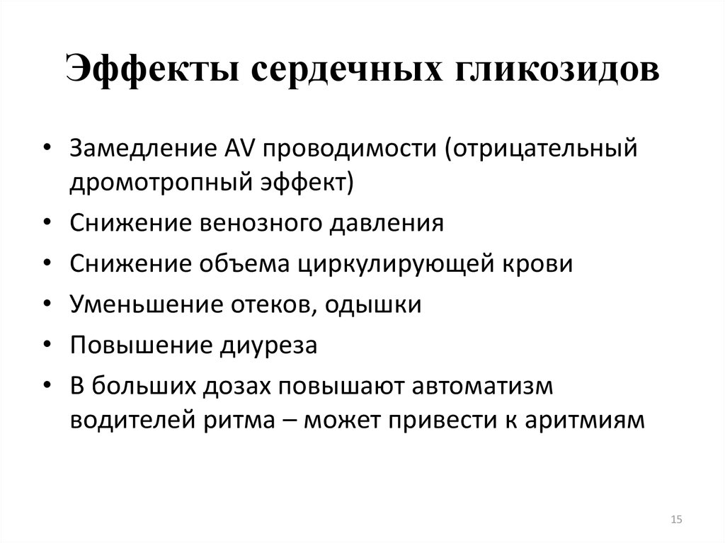 Автоматизм сердечные гликозиды. Эффекты сердечных гликозидов. Дромотропный эффект сердечных гликозидов. Отрицательное дромотропное действие сердечных гликозидов. Усиление диуреза сердечных гликозидов.