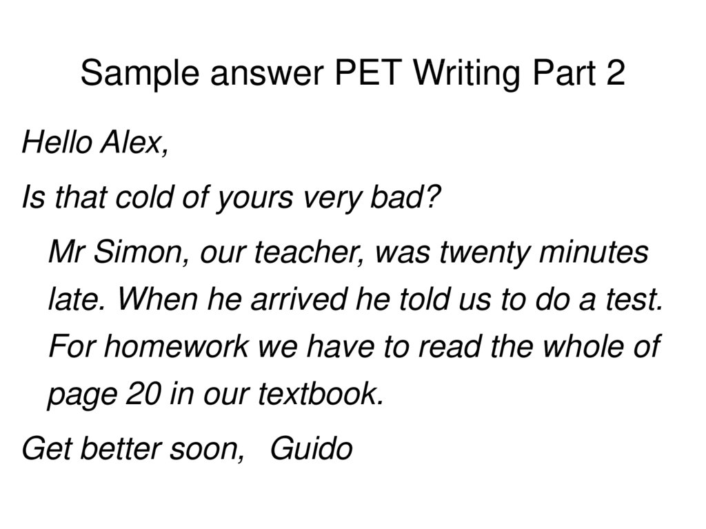 Sample answer PET Writing Part 2
